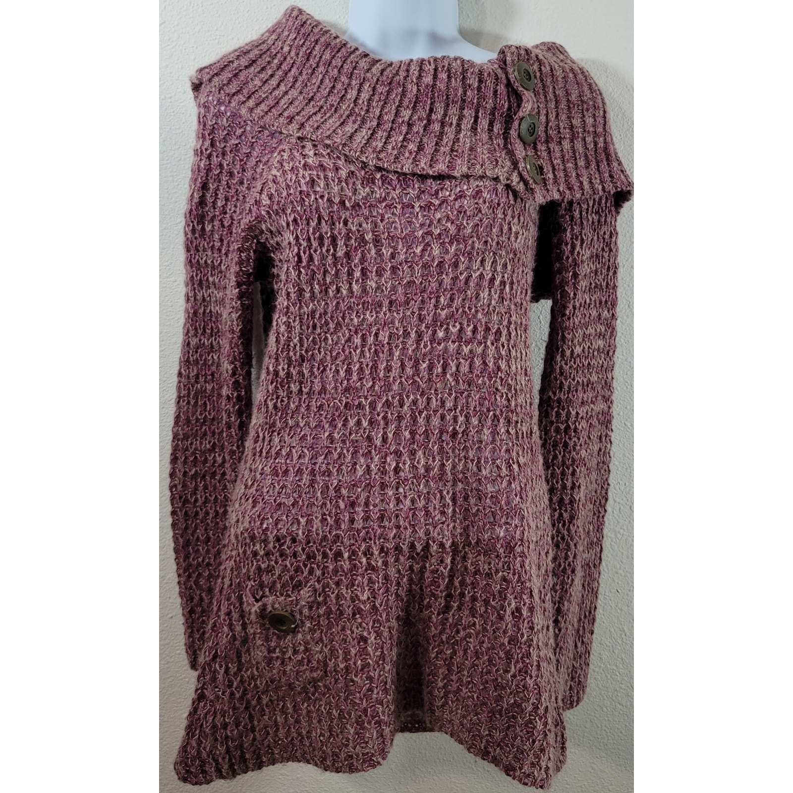 J.J. Always Purple Marled Cowl Neck Knitted Sweater Top Xl Lightweight Open Knit